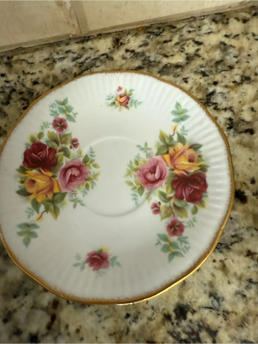 Porcelain Teacup and Saucer Set with Pink and Yellow Rose Pattern